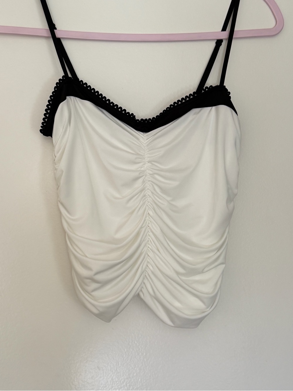 NWT* S Fashion Nova White Ruched Cami with Black Trim